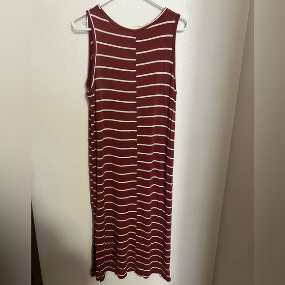 143 STORY Classic Sleeveless Striped Casual Midi Dress Maroon White Womens Sz XL - Picture 4 of 4